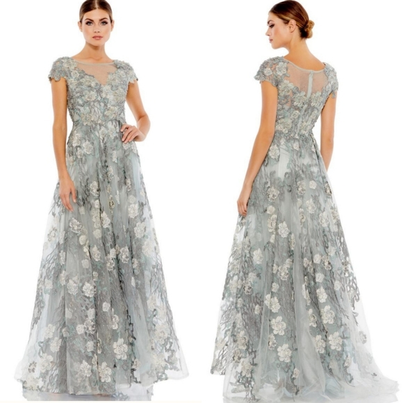 Mac DuggalFloral Beaded Embroidered Gown NWT